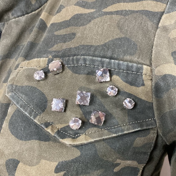PINK ENVELOPE Camouflage Teen Womens Jacket Zip Rhinestones Light Weight L Large - Picture 2 of 10